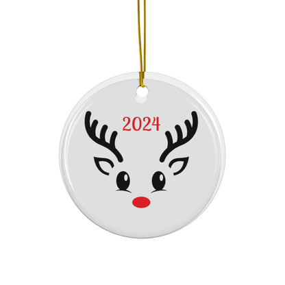 Reindeer Face Ceramic Ornament, Holiday Decor, Christmas Keepsake, Personalized Decoration, Winter Gifts, 2024 Ornament