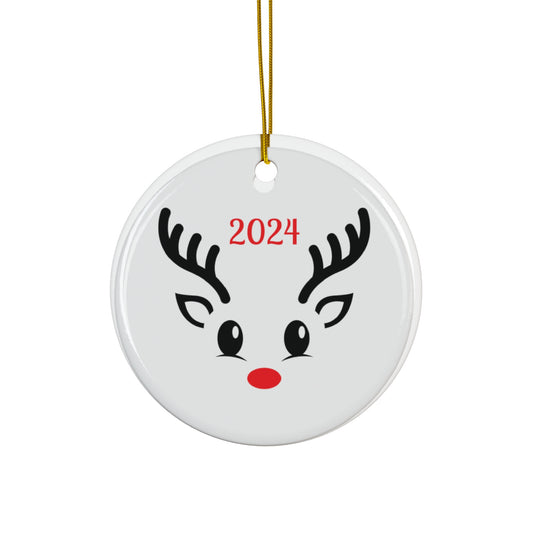Reindeer Face Ceramic Ornament, Holiday Decor, Christmas Keepsake, Personalized Decoration, Winter Gifts, 2024 Ornament