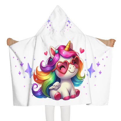 Unicorn Youth Hooded Towel, Cute Bath Towel, Kids Swim Towel, Rainbow Gifts, Toddler Waterwear, Cute Animal Towel - White