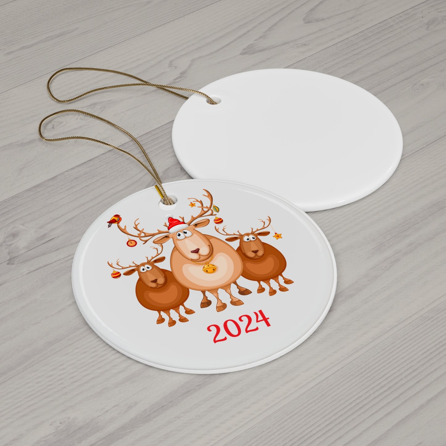 Cute Reindeer Holiday Ornament, Ceramic Decor for Christmas, 2024 Keepsake, Gift for Families, Winter Celebration Decoration