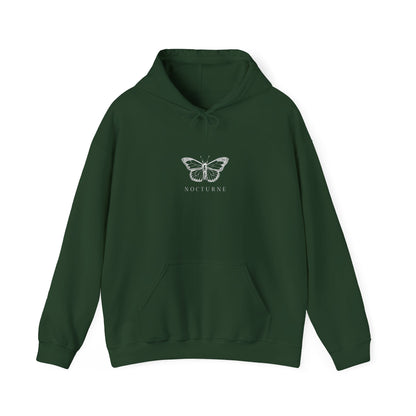Nocturne Butterfly Sweatshirt, Cozy Unisex Hooded Pullover, Gift for Nature Lovers, Autumn Apparel, Layering Sweatshirt