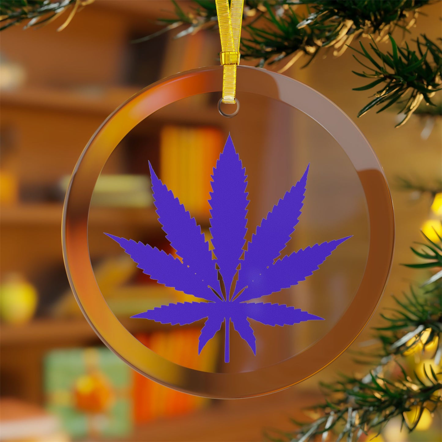Chic Glass Ornaments, Cannabis Leaf Decor, Eco-Friendly Christmas Hanging Decor, Unique Gift for Cannabis Enthusiasts, Holiday Decoration
