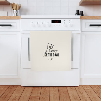 Kitchen Tea Towel, Life is short, Lick the bowl, Flour Sack Dish Towel, Funny Cooking Quote Decor, Farmhouse Kitchen Towel, Housewarming