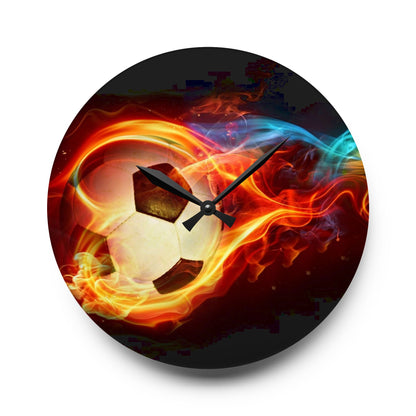 Flaming Soccer Acrylic Wall Clock - Perfect for Sports Fans, Gift for Soccer Lovers, Decorative Wall Art, Kids Room, Game Day Decor
