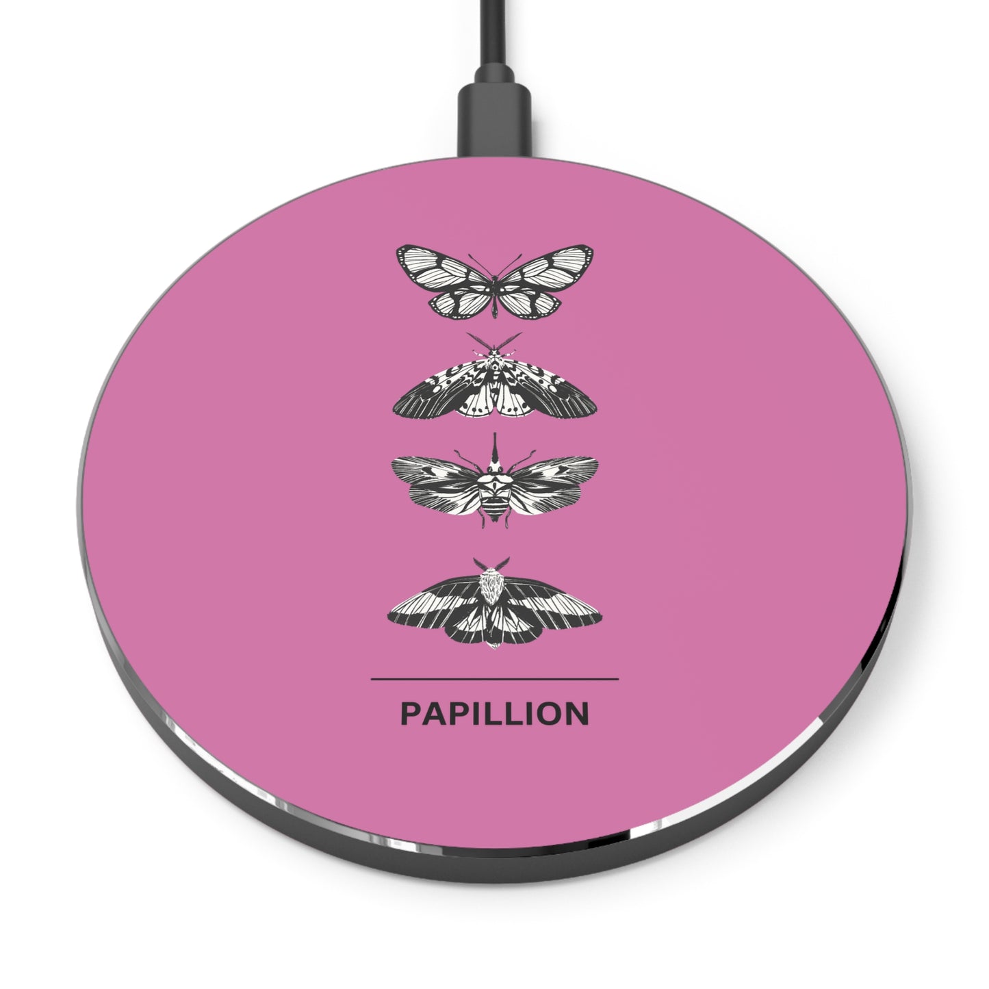 Papillon Butterfly Pink Wireless Charger, Fast Charging Pad, Floral Phone Stand, Unique Gift, Home Office Decor, Eco-Friendly