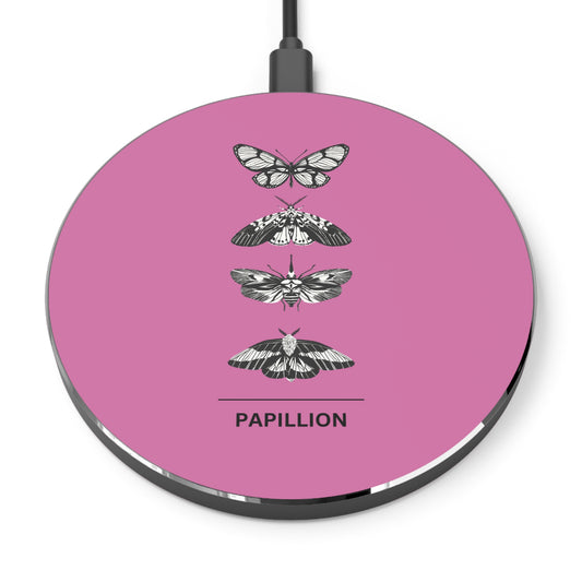 Papillon Butterfly Pink Wireless Charger, Fast Charging Pad, Floral Phone Stand, Unique Gift, Home Office Decor, Eco-Friendly