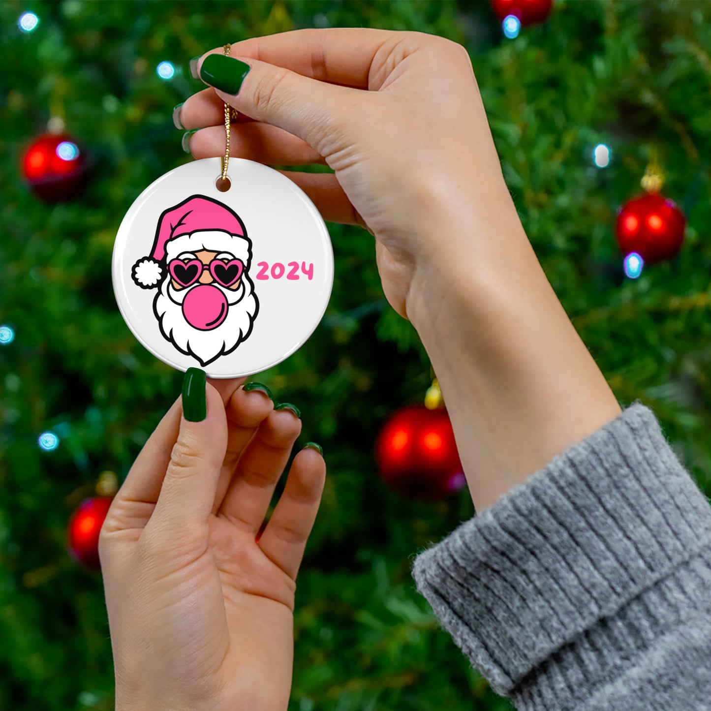 Bubble Gum Whimsical Santa Ornament, Fun Christmas Decor, Holiday Gift, Unique Tree Decoration, 2024 Keepsake, Festive Home Accent