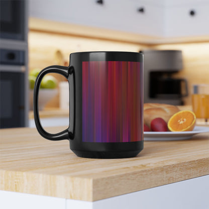 Colorful Stripes 15oz Black Mug, Vibrant Coffee Cup, Artistic Drinkware, Unique Gift for Art Lovers, Rainbow Ceramic Mug, Stylish Kitchen