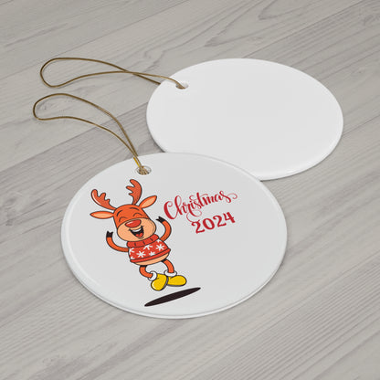 Festive Ceramic Ornament, Cute Reindeer Design for Christmas 2024, Holiday Decor, Personalized Gift, Tree Decoration, Keepsake