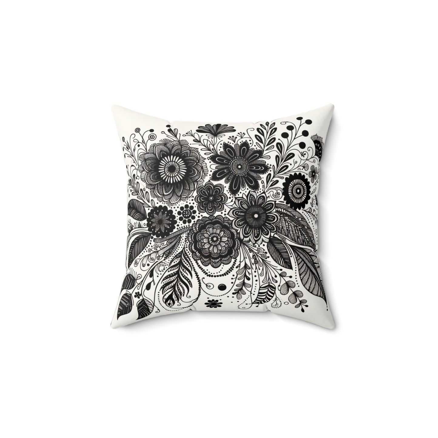 Boho Floral Throw Pillow, Unique Home Decor, Soft Cushion for Living Room, Gifts for Her, Black and White Design