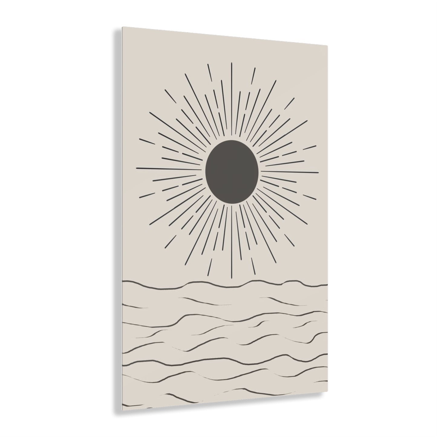 Boho Sun - Minimalist Acrylic Wall Art Print, Modern Sun and Waves Decor, Coastal Room Accent, Gift for Beach Lovers, Wall Decor for Home