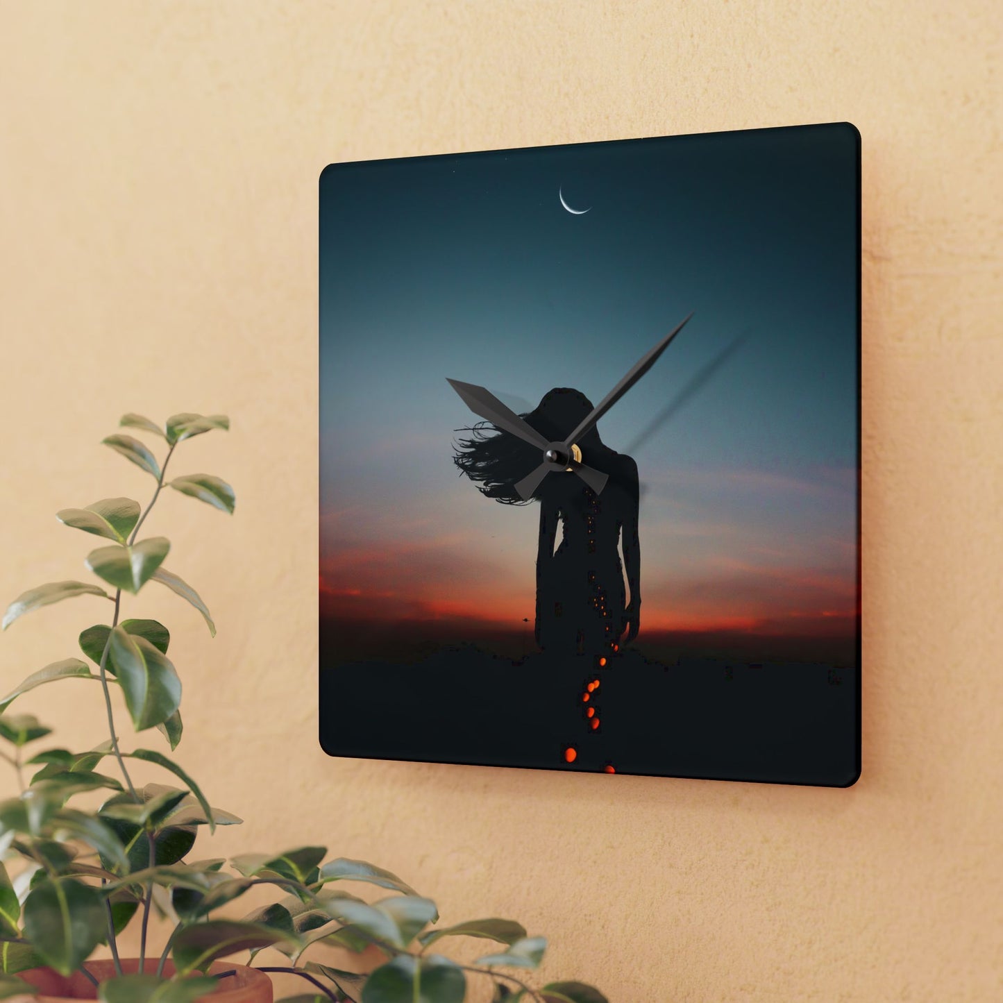 Moon Goddess Serene Acrylic Wall Clock | Home Décor for Dreamy Spaces, Unique Gift for Nature Lovers, Ideal for Weddings or Housewarmings