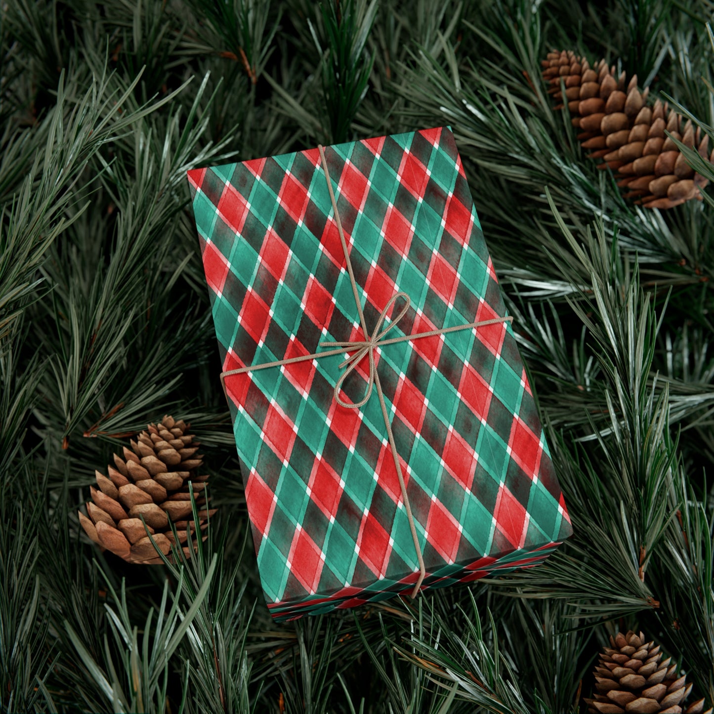 Wrapping Paper, Green and Red Chevron Plaid Christmas Gift Wrap Roll, Holiday Packaging Supplies, Festive Gift Wrap Sheets, Xmas Present