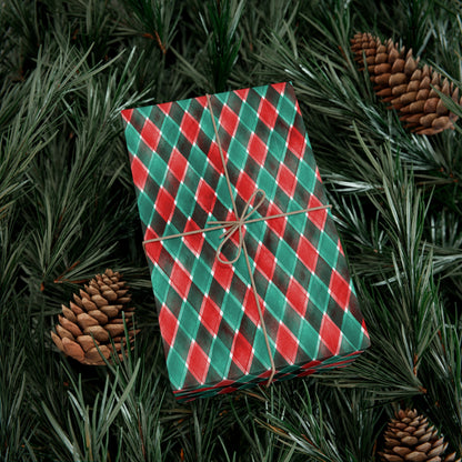 Wrapping Paper, Green and Red Chevron Plaid Christmas Gift Wrap Roll, Holiday Packaging Supplies, Festive Gift Wrap Sheets, Xmas Present