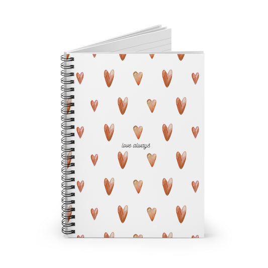 Heart Pattern Spiral Notebook - Love Always, Cute Journal, Gift for Students, Wedding Planner, Valentine's Day Gift