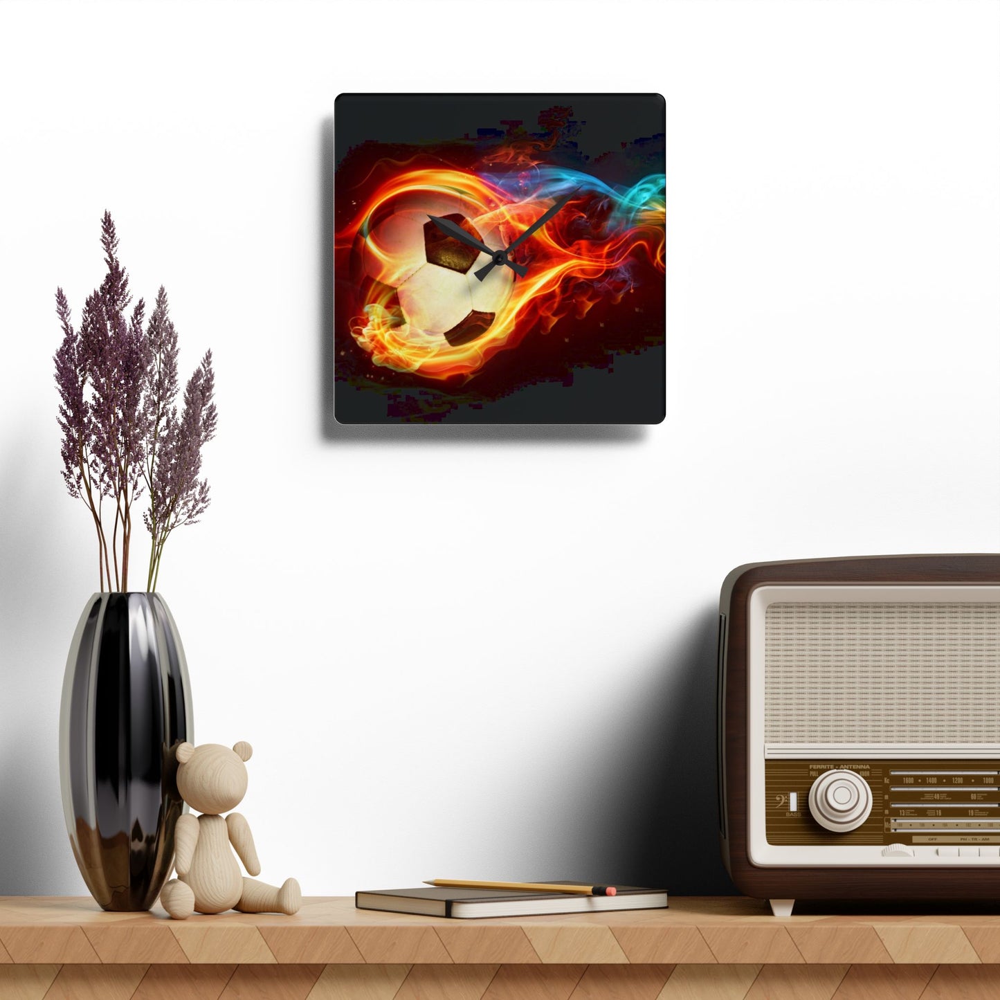 Flaming Soccer Acrylic Wall Clock - Perfect for Sports Fans, Gift for Soccer Lovers, Decorative Wall Art, Kids Room, Game Day Decor