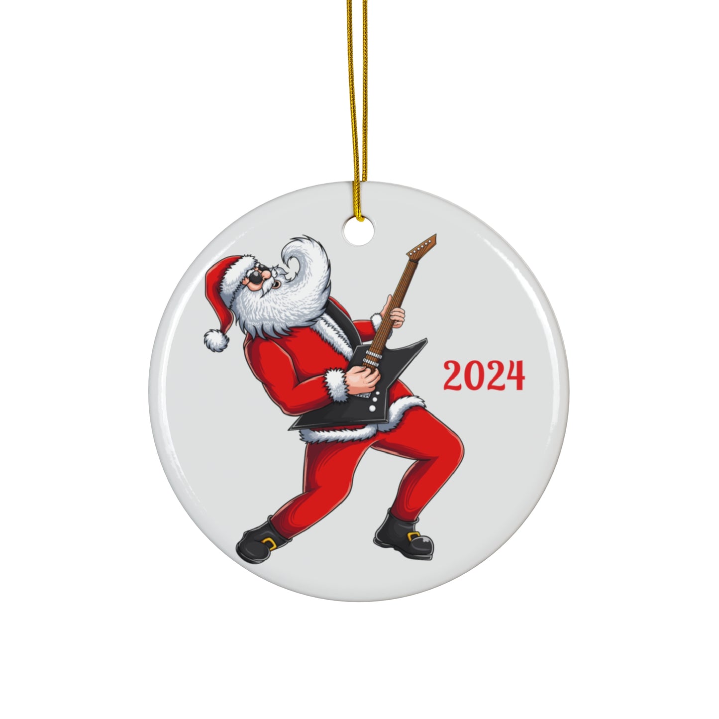 Rockin' Santa 2024 Ceramic Ornament, Fun Holiday Decor, Christmas Gift, Unique Tree Decoration, Music Lover's Ornament