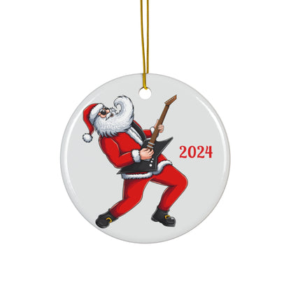 Rockin' Santa 2024 Ceramic Ornament, Fun Holiday Decor, Christmas Gift, Unique Tree Decoration, Music Lover's Ornament