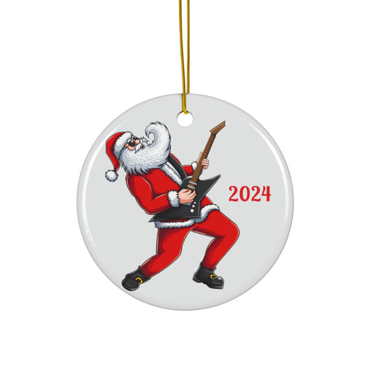 Rockin' Santa 2024 Ceramic Ornament, Fun Holiday Decor, Christmas Gift, Unique Tree Decoration, Music Lover's Ornament