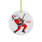 Rockin' Santa 2024 Ceramic Ornament, Fun Holiday Decor, Christmas Gift, Unique Tree Decoration, Music Lover's Ornament