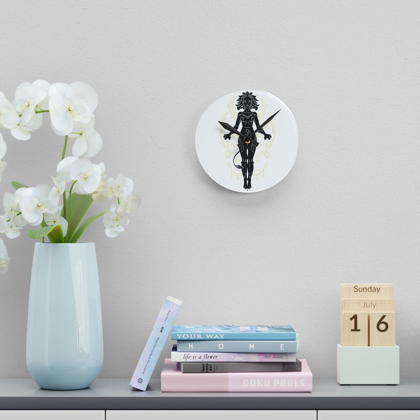 Leo Zodiac Mystical Goddess Acrylic Wall Clock - Art Deco Home Decor, Unique Wall Art, Living Room Decor, Gift for Her, Modern Timepiece