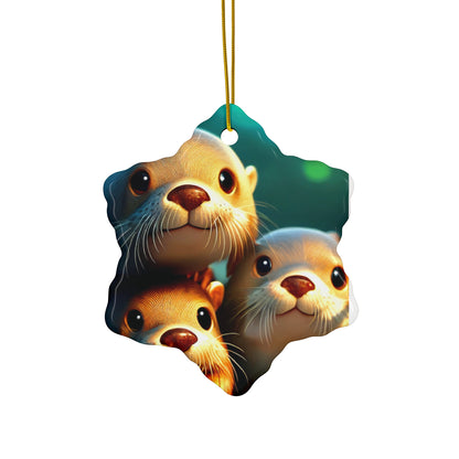 Adorable Otter Family Ceramic Ornament - Perfect for Holiday Decor