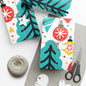 Gift Wrap Papers, Turquoise Christmas Trees and Ornaments, Colorful Holiday Gift Wrapping, Festive Wrapping Paper, Christmas Packaging