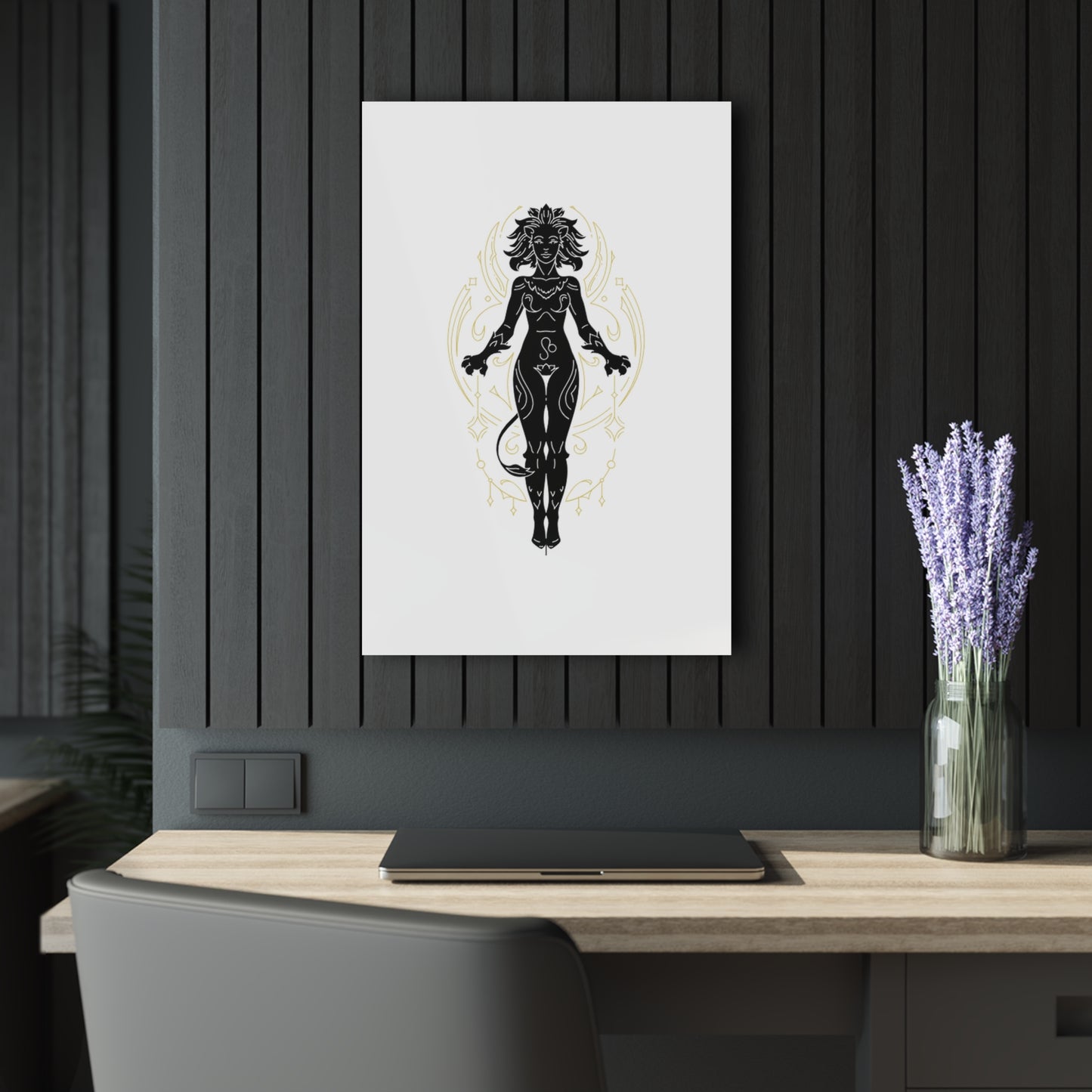 Leo Zodiac Elegant Acrylic Wall Art Print, Modern Home Decor, Black and Gold Abstract Design, Unique Gift for Art Lovers