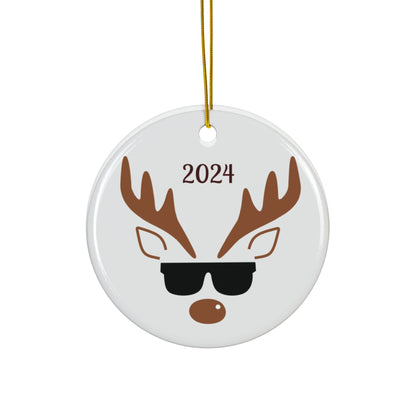 Cool Reindeer Ceramic Ornament | Fun Holiday Decor, Unique Gift, Christmas Tree Decoration, 2024 Celebration, Festive Keepsake