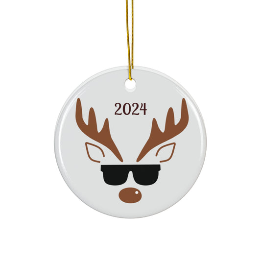 Cool Reindeer Ceramic Ornament | Fun Holiday Decor, Unique Gift, Christmas Tree Decoration, 2024 Celebration, Festive Keepsake