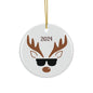 Cool Reindeer Ceramic Ornament | Fun Holiday Decor, Unique Gift, Christmas Tree Decoration, 2024 Celebration, Festive Keepsake