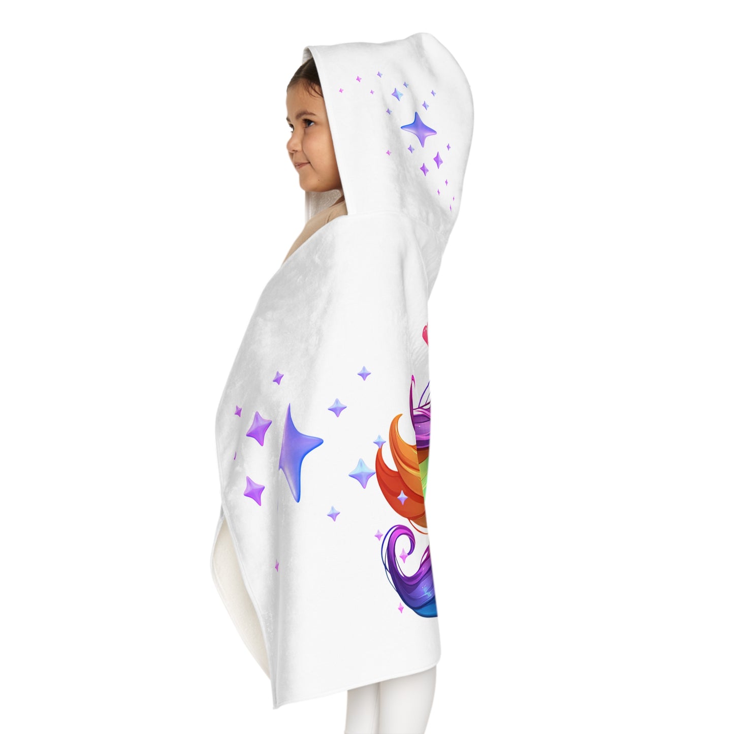 Unicorn Youth Hooded Towel, Cute Bath Towel, Kids Swim Towel, Rainbow Gifts, Toddler Waterwear, Cute Animal Towel - White