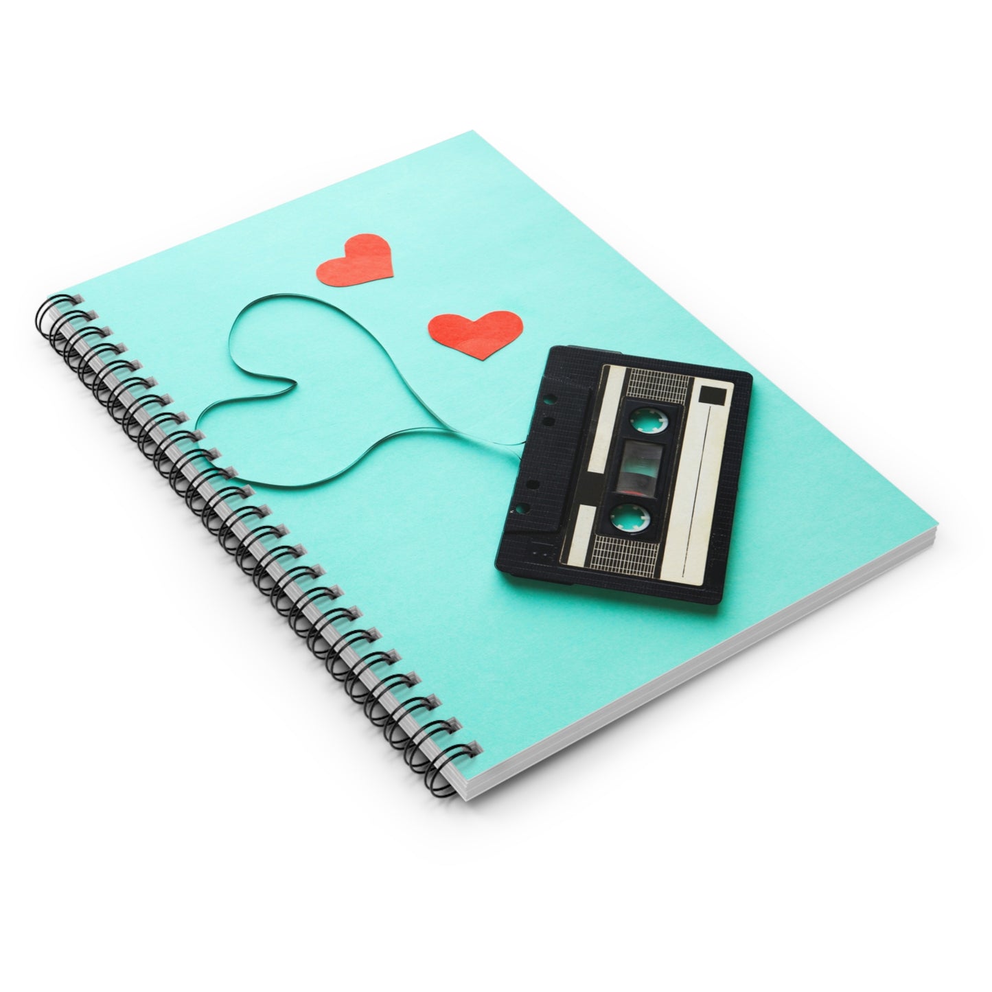 Retro Love Spiral Notebook - Ruled Line, Cute Journal for Students, Gift for Music Lovers, Valentine's Day, Heart Art Design