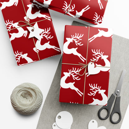 Gift Wrap Papers, Reindeer Christmas Wrapping Paper Roll, Modern Clean Holiday Gift Wrap, Festive Red White Gift Wrap, Vibrant Xmas Gift