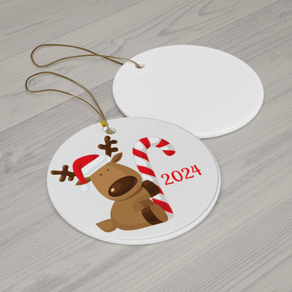 Cute Reindeer Christmas Ornament 2024, Festive Holiday Decoration, Personalized Gift, Winter Decor, Family Keepsake, Tree Ornament