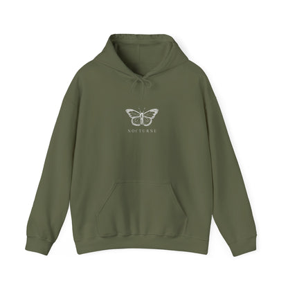 Nocturne Butterfly Sweatshirt, Cozy Unisex Hooded Pullover, Gift for Nature Lovers, Autumn Apparel, Layering Sweatshirt