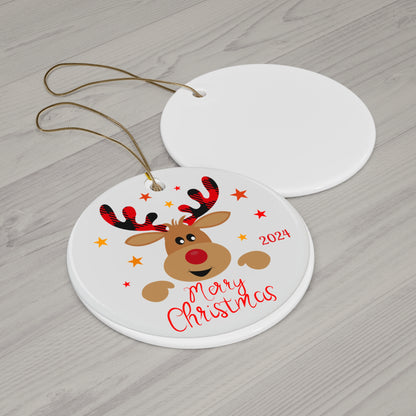 Personalized Christmas Ceramic Ornament, Festive Holiday Decor, Cute Reindeer Design, Perfect Gift for Tree or Home, 2024 Ornament, Holiday