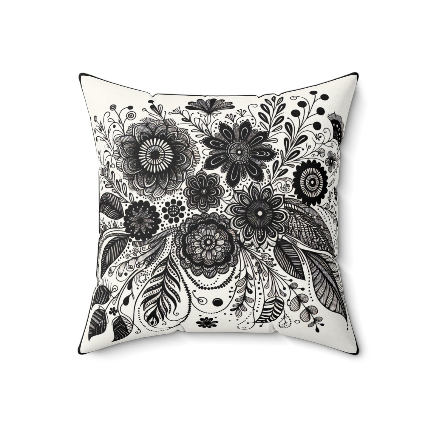 Boho Floral Throw Pillow, Unique Home Decor, Soft Cushion for Living Room, Gifts for Her, Black and White Design