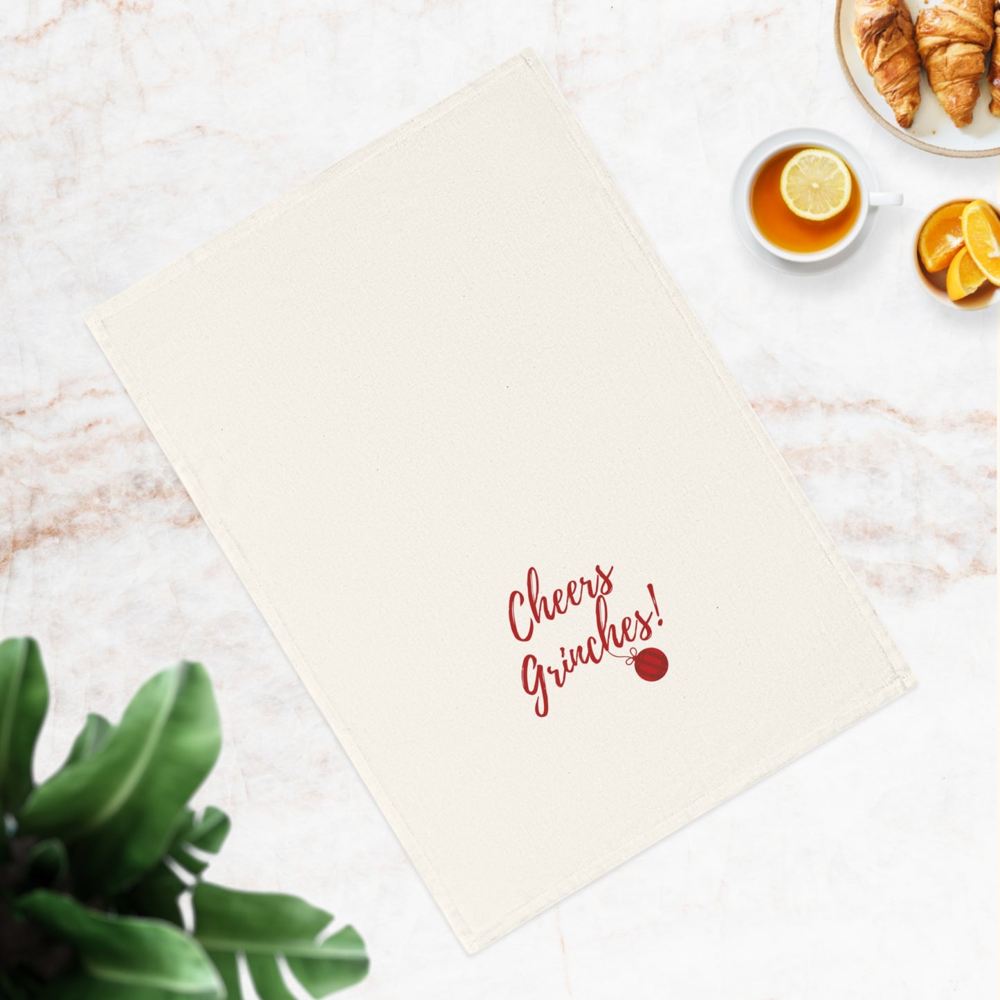 Cheers Grinches! - Festive Cotton Tea Towel, Perfect for Holiday Decor, Kitchen Gift, Christmas Party, Festive Table Setting, Seasonal