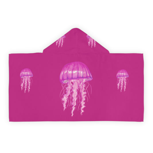 Colorful Pink Jellyfish Youth Hooded Towel, Fun Bathing Cover-Up for Kids, Beach Towel, Pool Day Accessory, Summer Gift