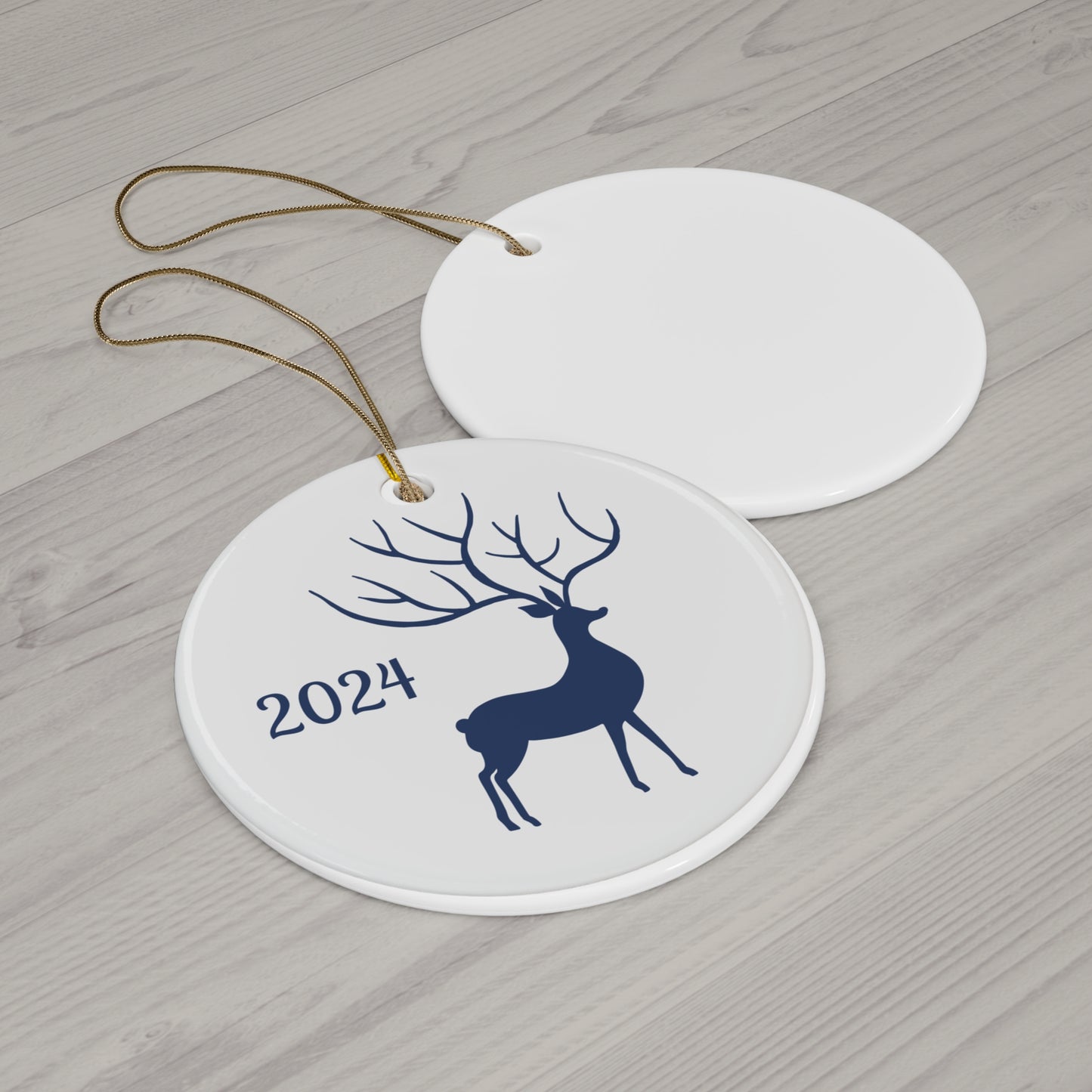 Navy Reindeer Ceramic Ornament, 2024 Holiday Decor, Christmas Gift, Keepsake, Home Decoration, Winter Wonderland Style