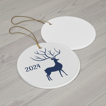 Navy Reindeer Ceramic Ornament, 2024 Holiday Decor, Christmas Gift, Keepsake, Home Decoration, Winter Wonderland Style