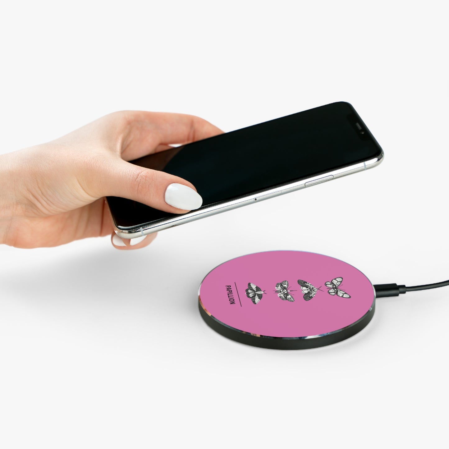 Papillon Butterfly Pink Wireless Charger, Fast Charging Pad, Floral Phone Stand, Unique Gift, Home Office Decor, Eco-Friendly