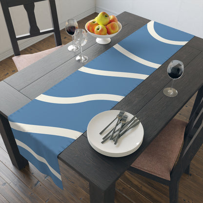 Stylish Blue and Cream Modern Minimalist Design, Dining Accent - Table Runner (Cotton, Poly)