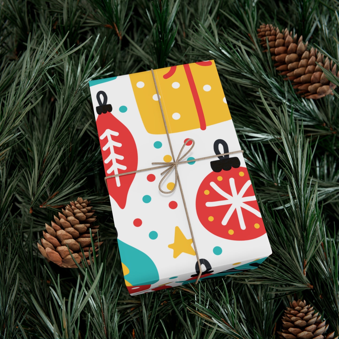 Gift Wrap Papers, Turquoise Christmas Trees and Ornaments, Colorful Holiday Gift Wrapping, Festive Wrapping Paper, Christmas Packaging