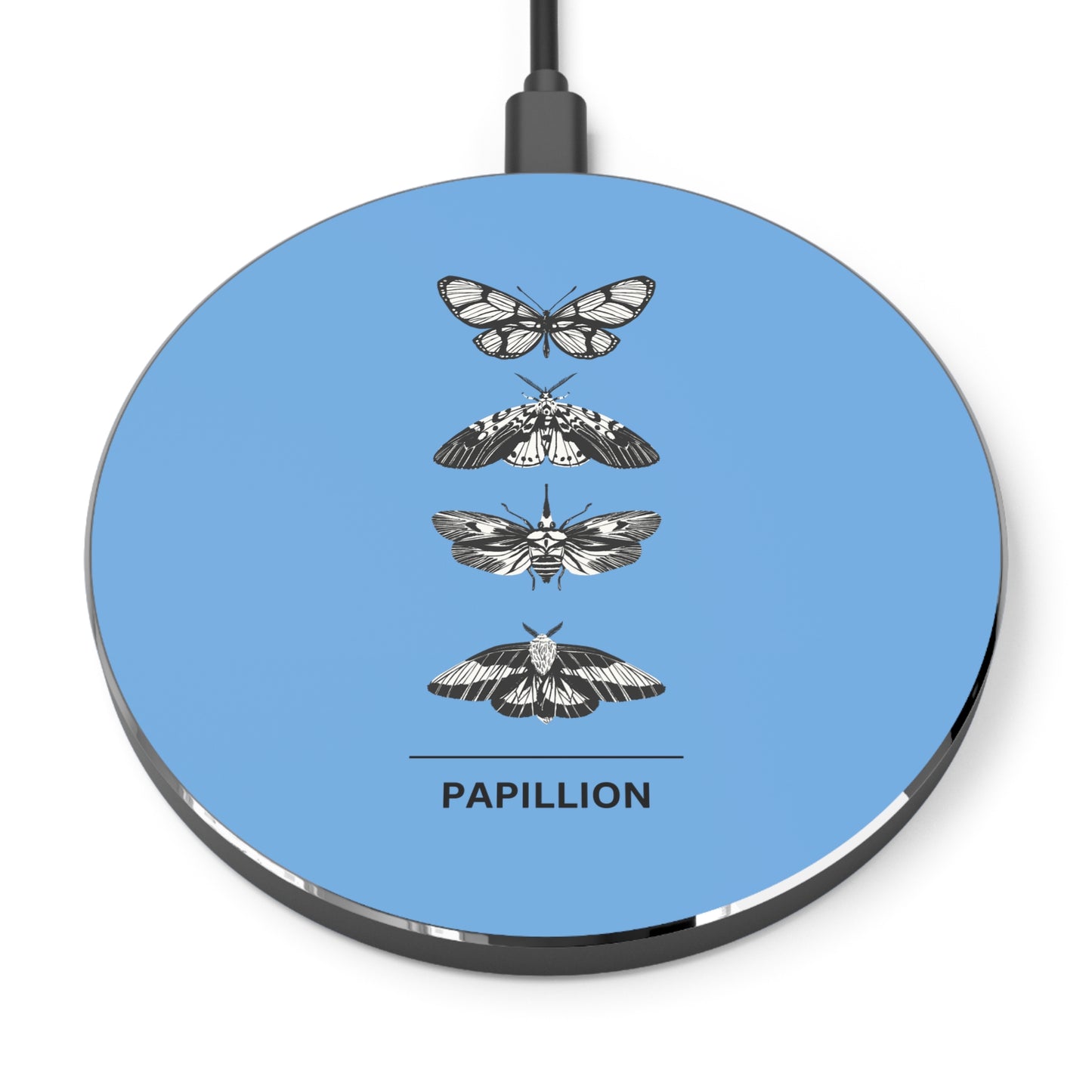 Butterfly Design Blue Wireless Charger - Eco-Friendly Phone Charger, Fast Charging Pad, Gift for Nature Lovers, Home Decor, Papillion
