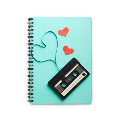 Retro Love Spiral Notebook - Ruled Line, Cute Journal for Students, Gift for Music Lovers, Valentine's Day, Heart Art Design