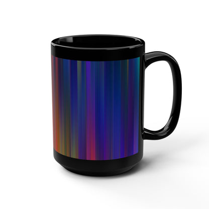 Colorful Stripes 15oz Black Mug, Vibrant Coffee Cup, Artistic Drinkware, Unique Gift for Art Lovers, Rainbow Ceramic Mug, Stylish Kitchen