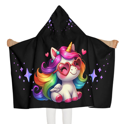 Unicorn Youth Hooded Towel, Cute Bath Towel, Kids Swim Towel, Rainbow Gifts, Toddler Waterwear, Cute Animal Towel - Black
