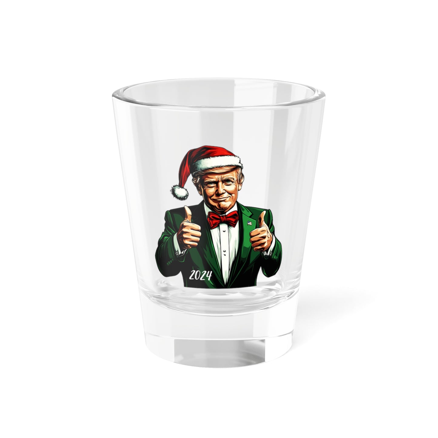 TRUMP - Holiday Shot Glass with Santa Design, Fun Christmas Party Favor, Unique Gift for Friends, Collectible Barware, 2024 Celebration